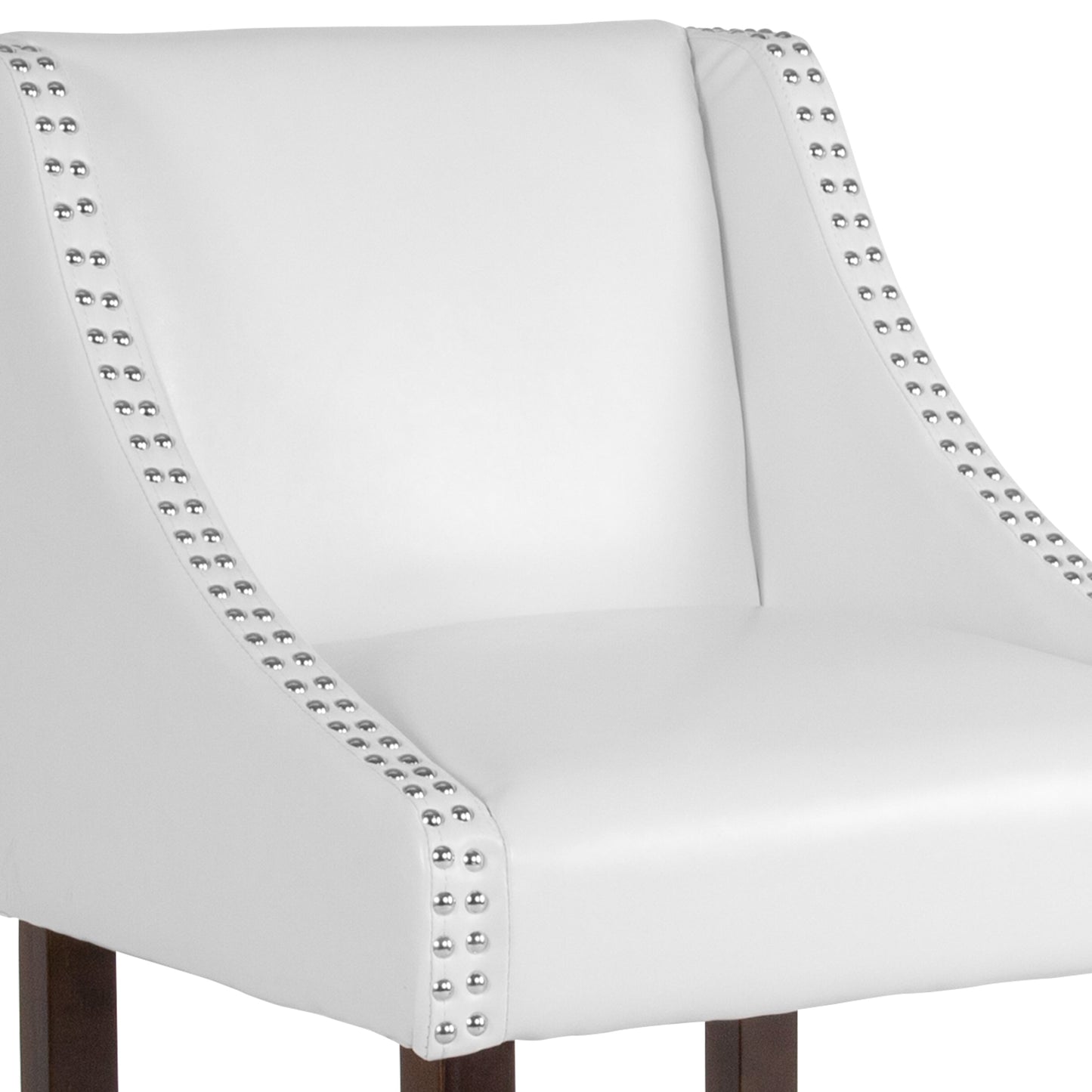 30" White Leather/Wood Stool CH-182020-30-WH-GG