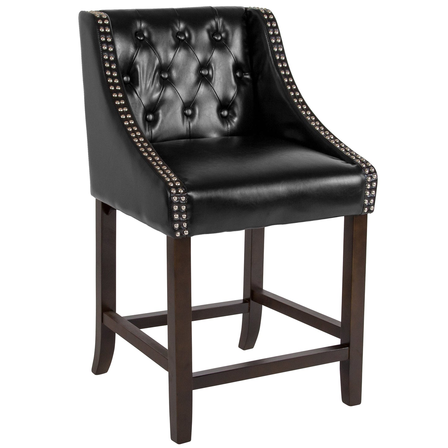 24" Black Leather/Wood Stool CH-182020-T-24-BK-GG