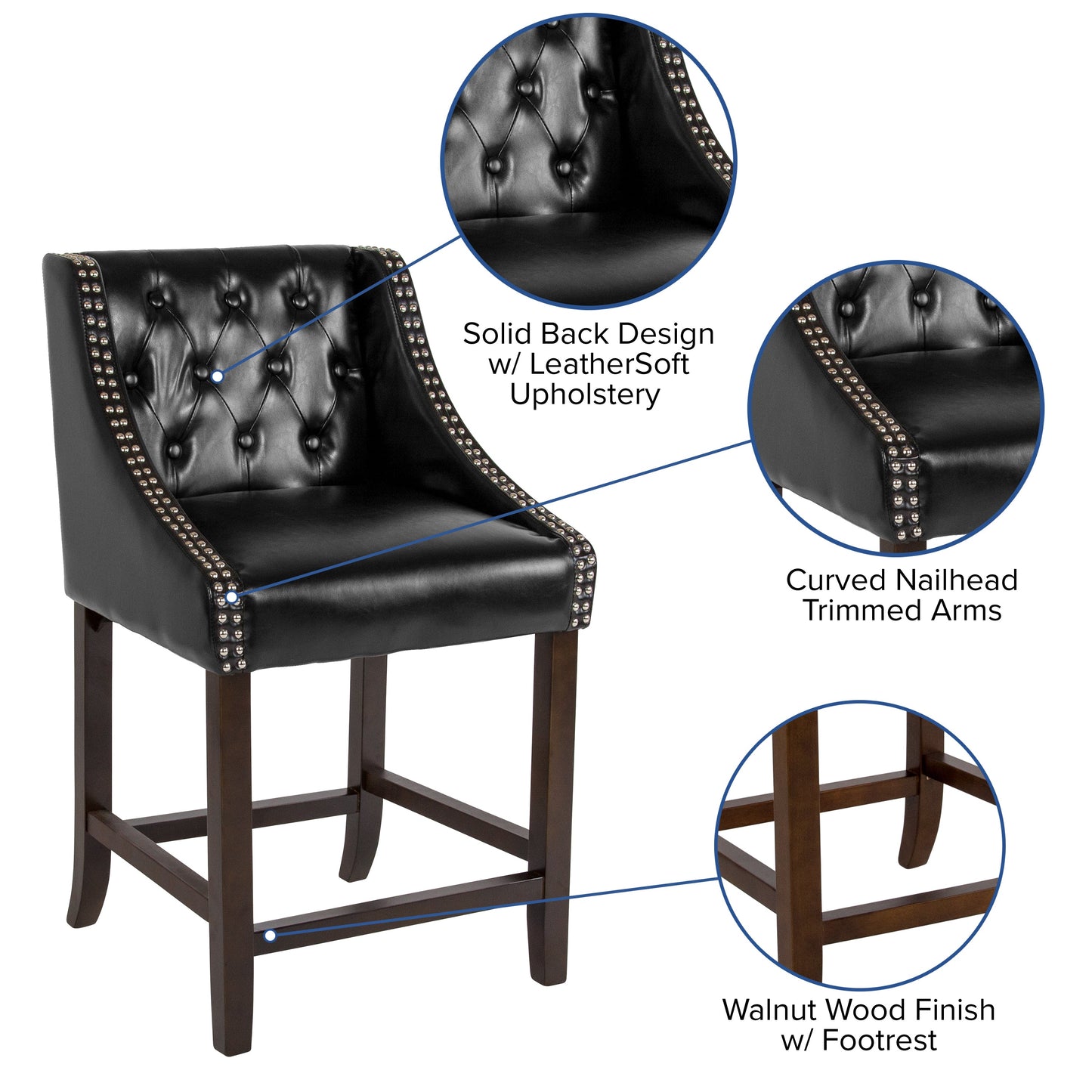 24" Black Leather/Wood Stool CH-182020-T-24-BK-GG