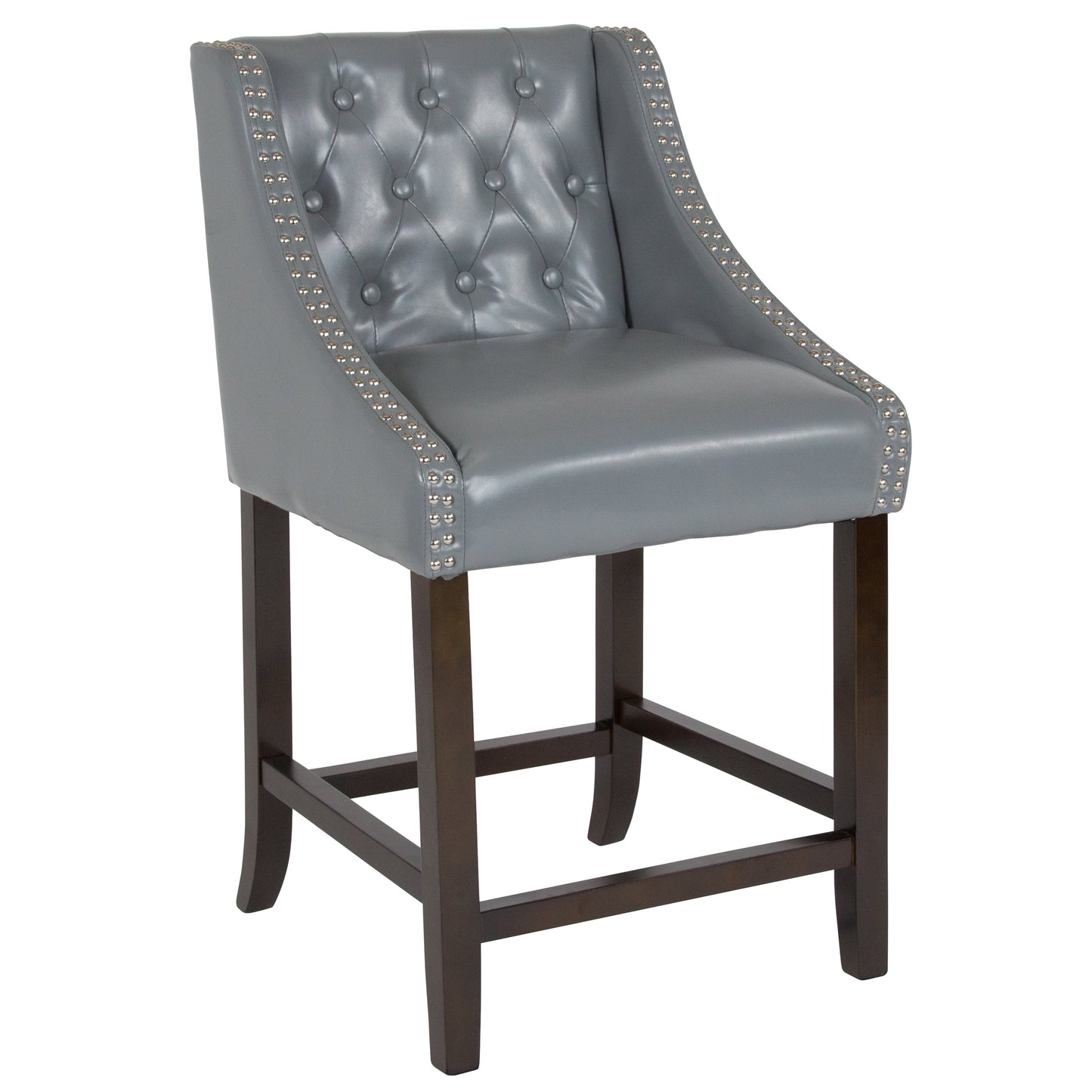 24" Gray Leather/Wood Stool CH-182020-T-24-LTGY-GG