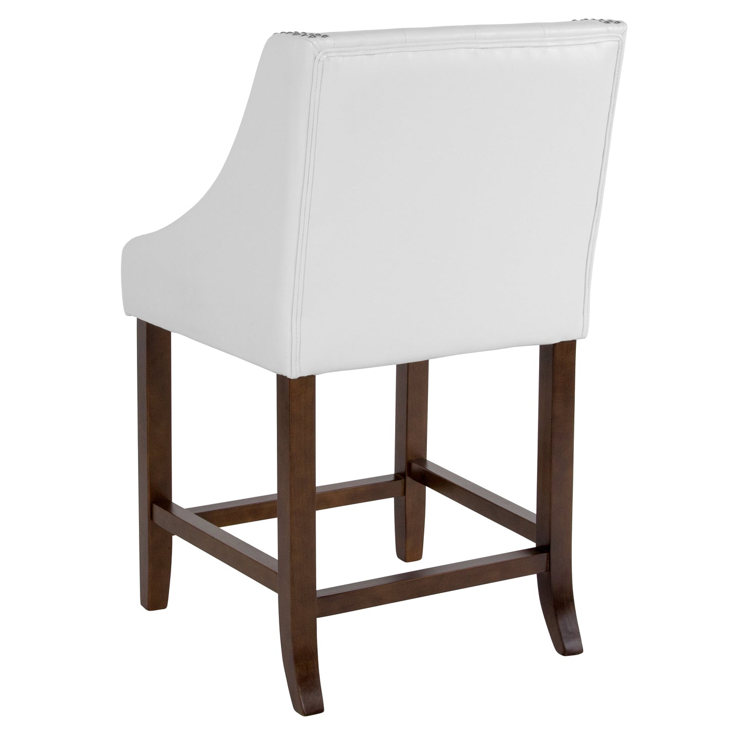 24" White Leather/Wood Stool CH-182020-T-24-WH-GG