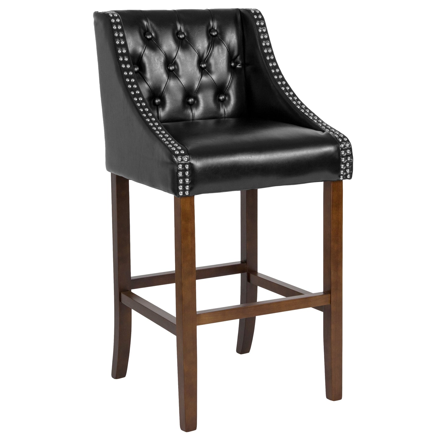 30" Black Leather/Wood Stool CH-182020-T-30-BK-GG