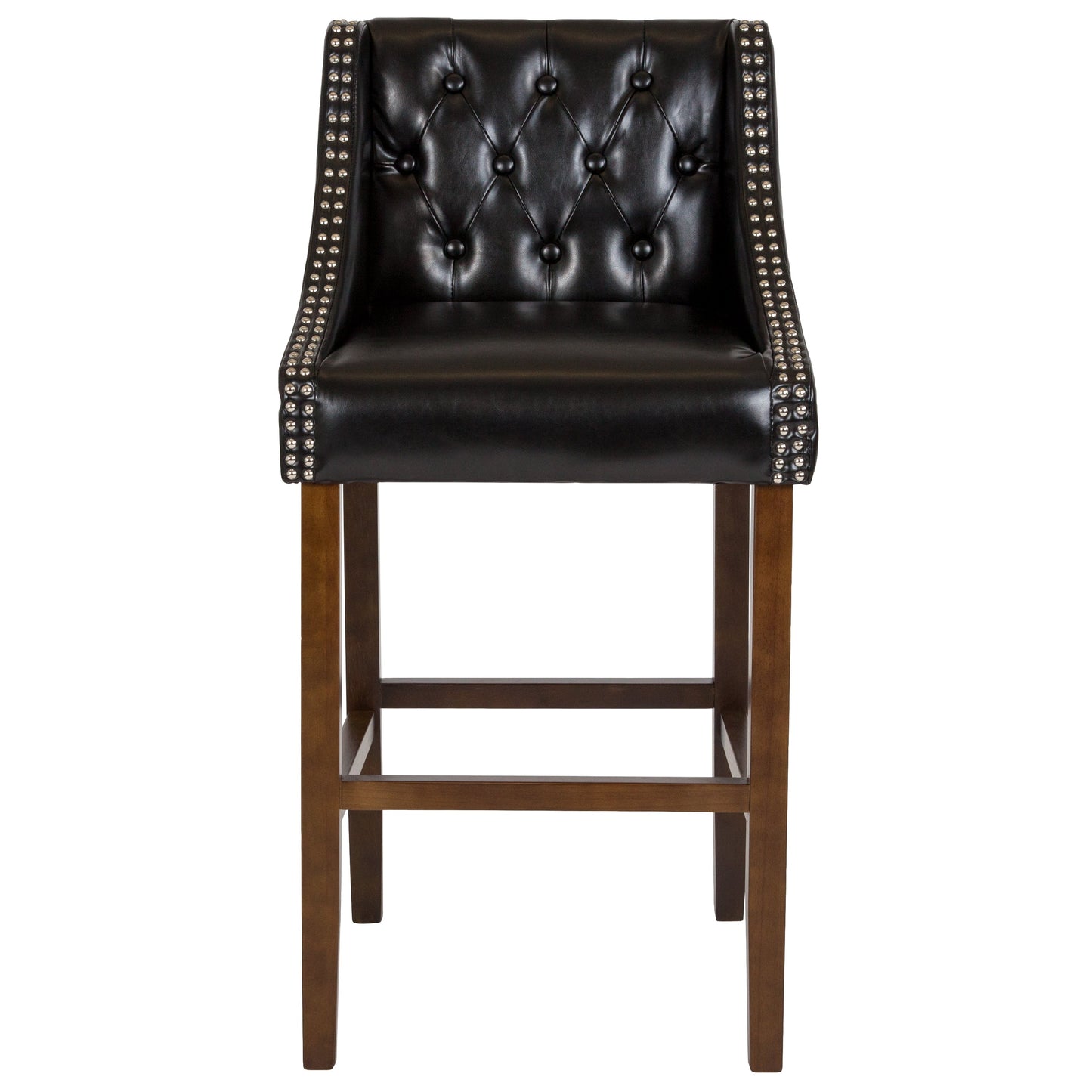 30" Black Leather/Wood Stool CH-182020-T-30-BK-GG