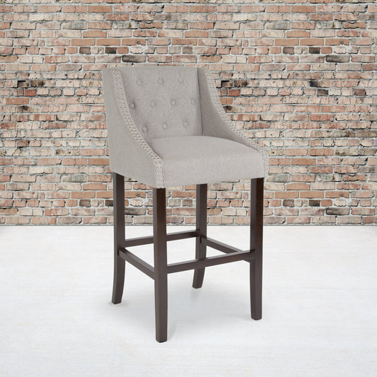 30" Gray Fabric/Wood Stool CH-182020-T-30-LTGY-F-GG