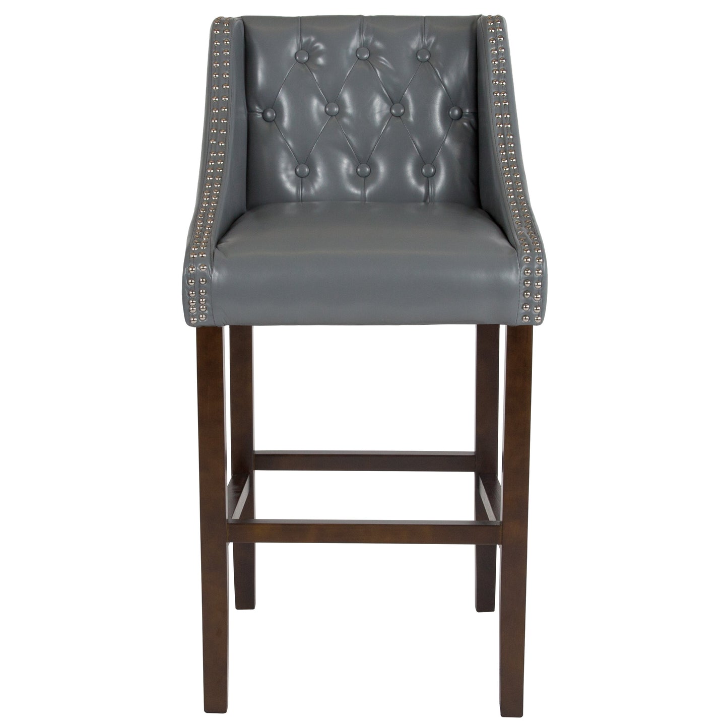 30" Gray Leather/Wood Stool CH-182020-T-30-LTGY-GG