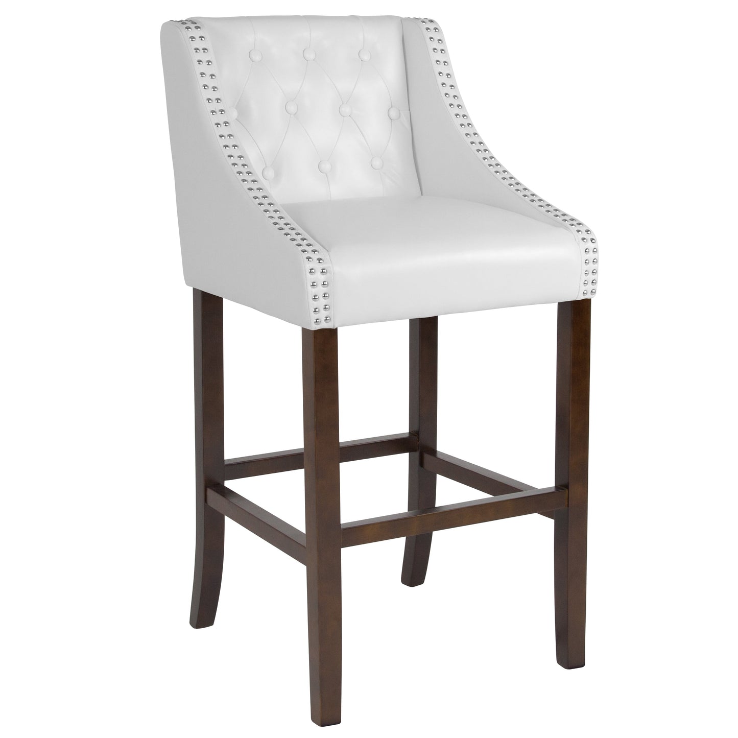 30" White Leather/Wood Stool CH-182020-T-30-WH-GG