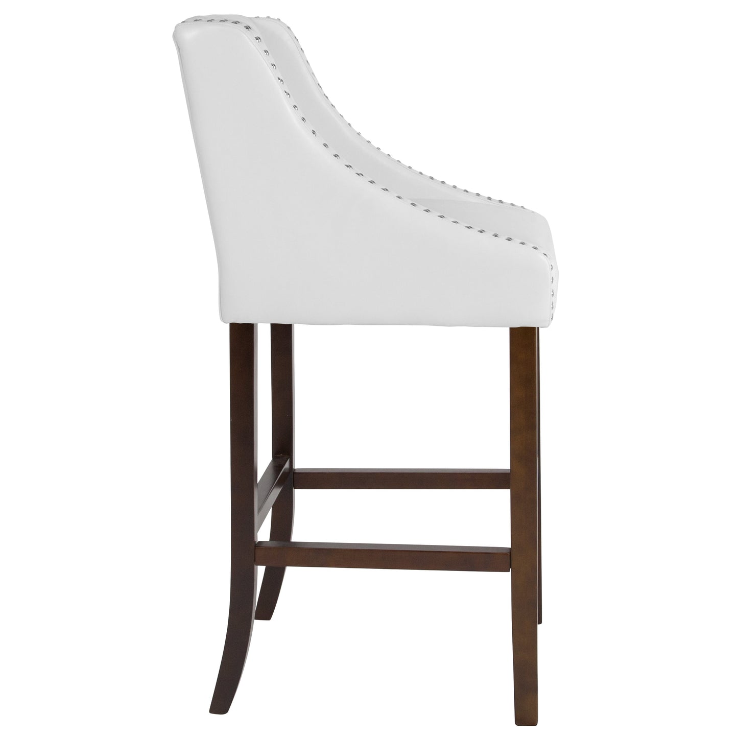 30" White Leather/Wood Stool CH-182020-T-30-WH-GG