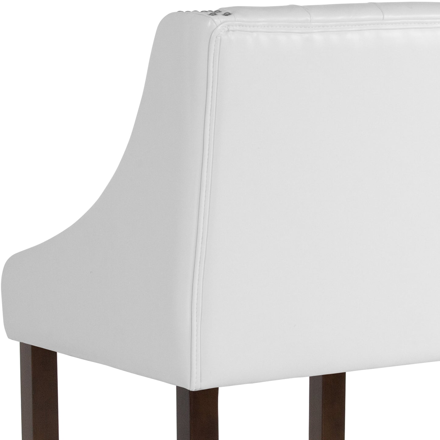 30" White Leather/Wood Stool CH-182020-T-30-WH-GG