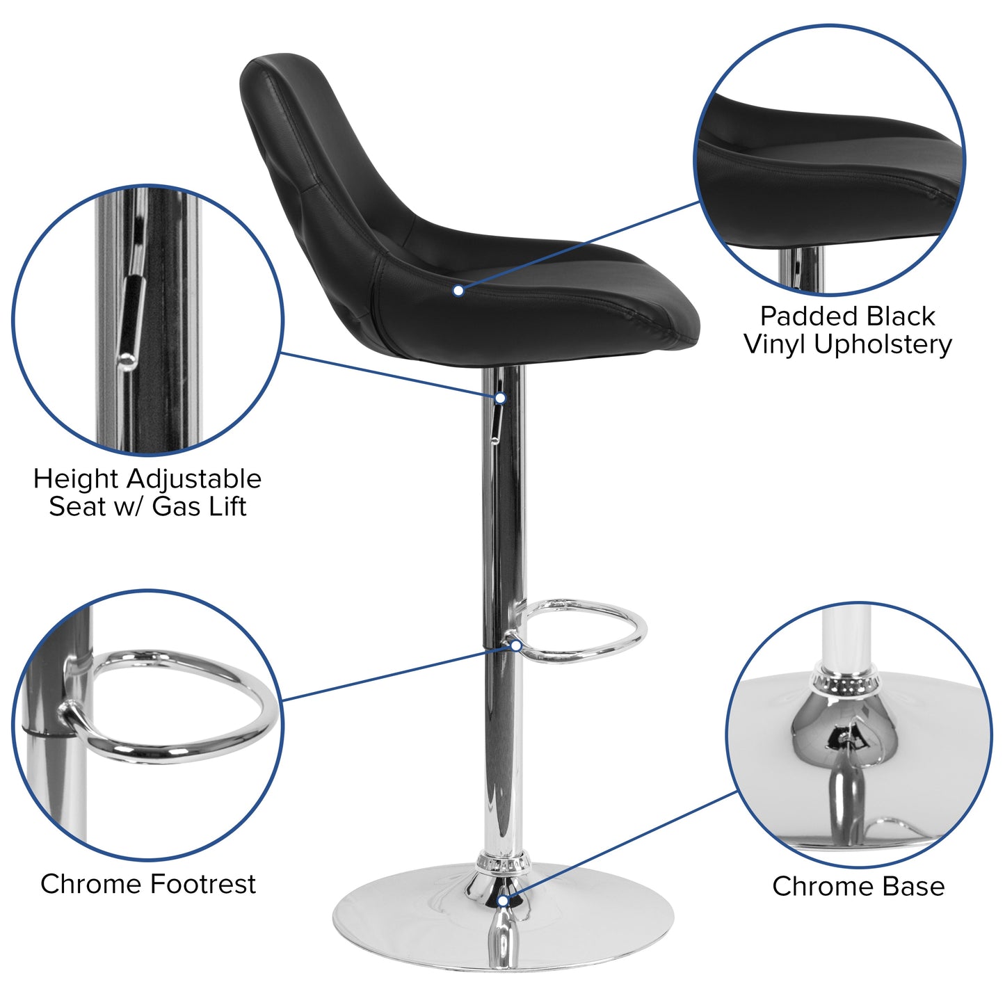 Black Vinyl Swivel Bar Stool CH-182050X000-BK-V-GG