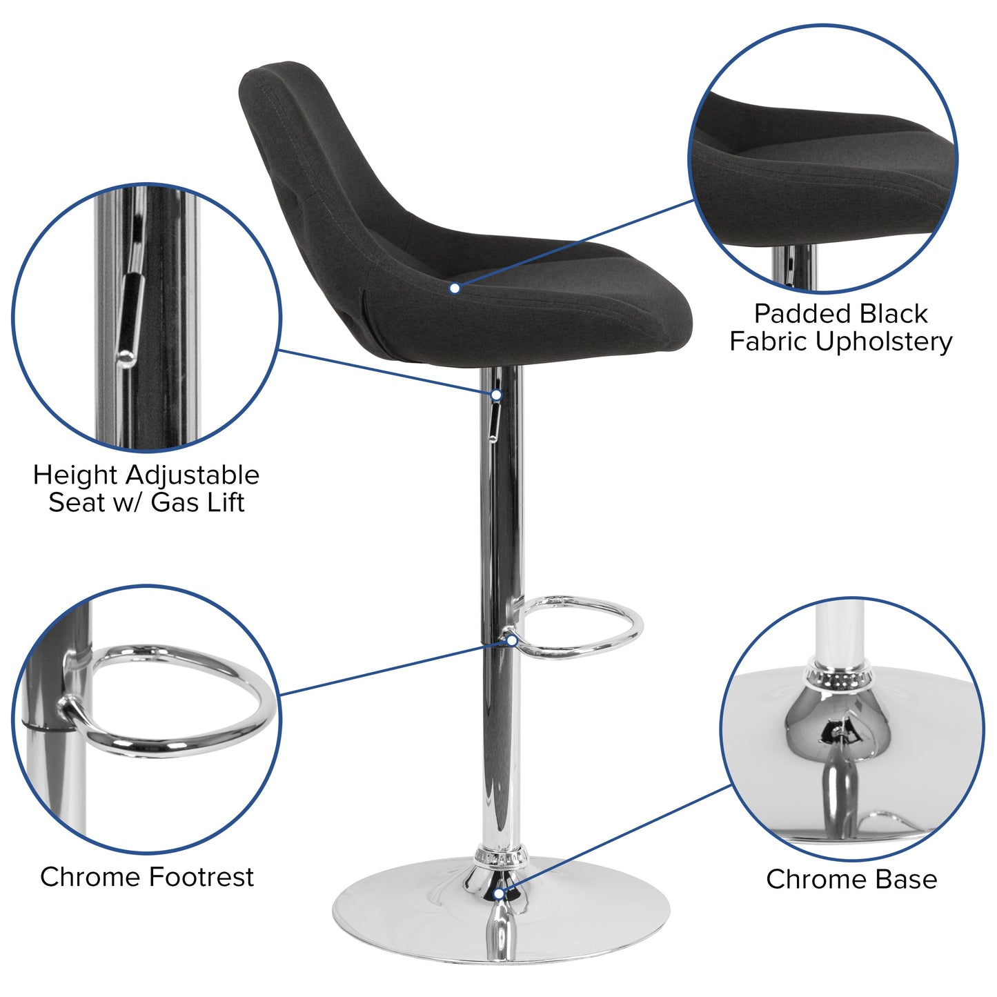 Black Fabric Swivel Bar Stool CH-182050X000-BKFAB-GG