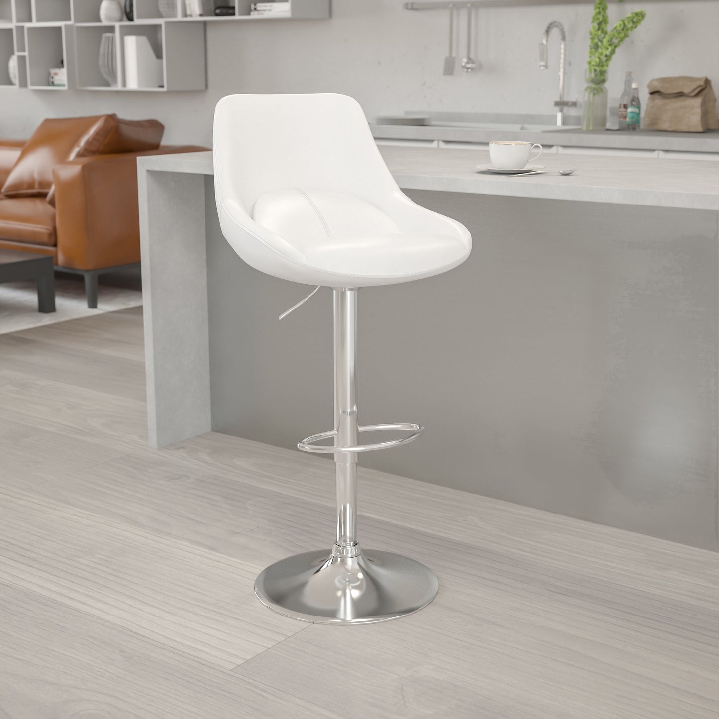 White Vinyl Swivel Bar Stool CH-182050X000-WH-V-GG