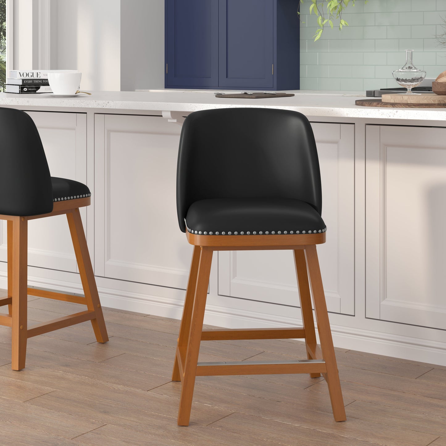 2PK 24" Black Leather Stools CH-192162X000PU-24-BK-GG