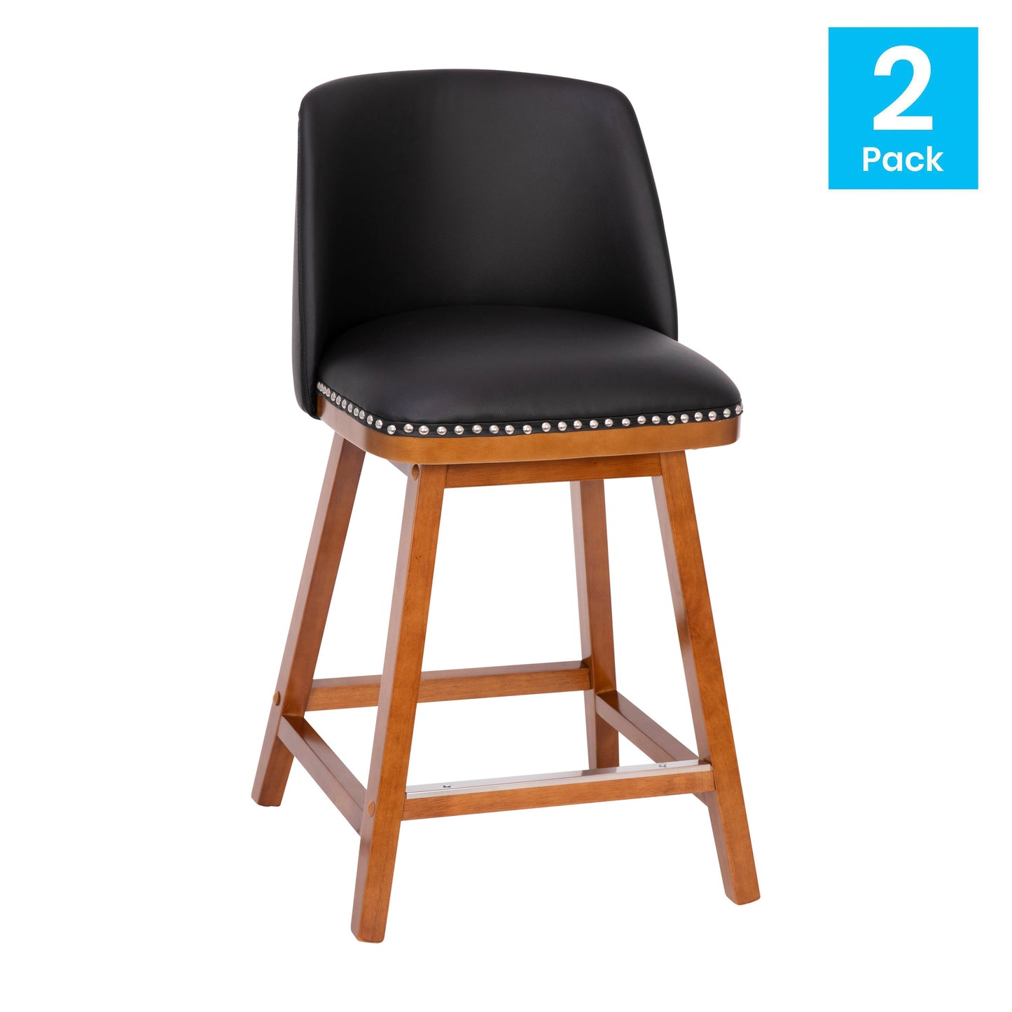 2PK 24" Black Leather Stools CH-192162X000PU-24-BK-GG