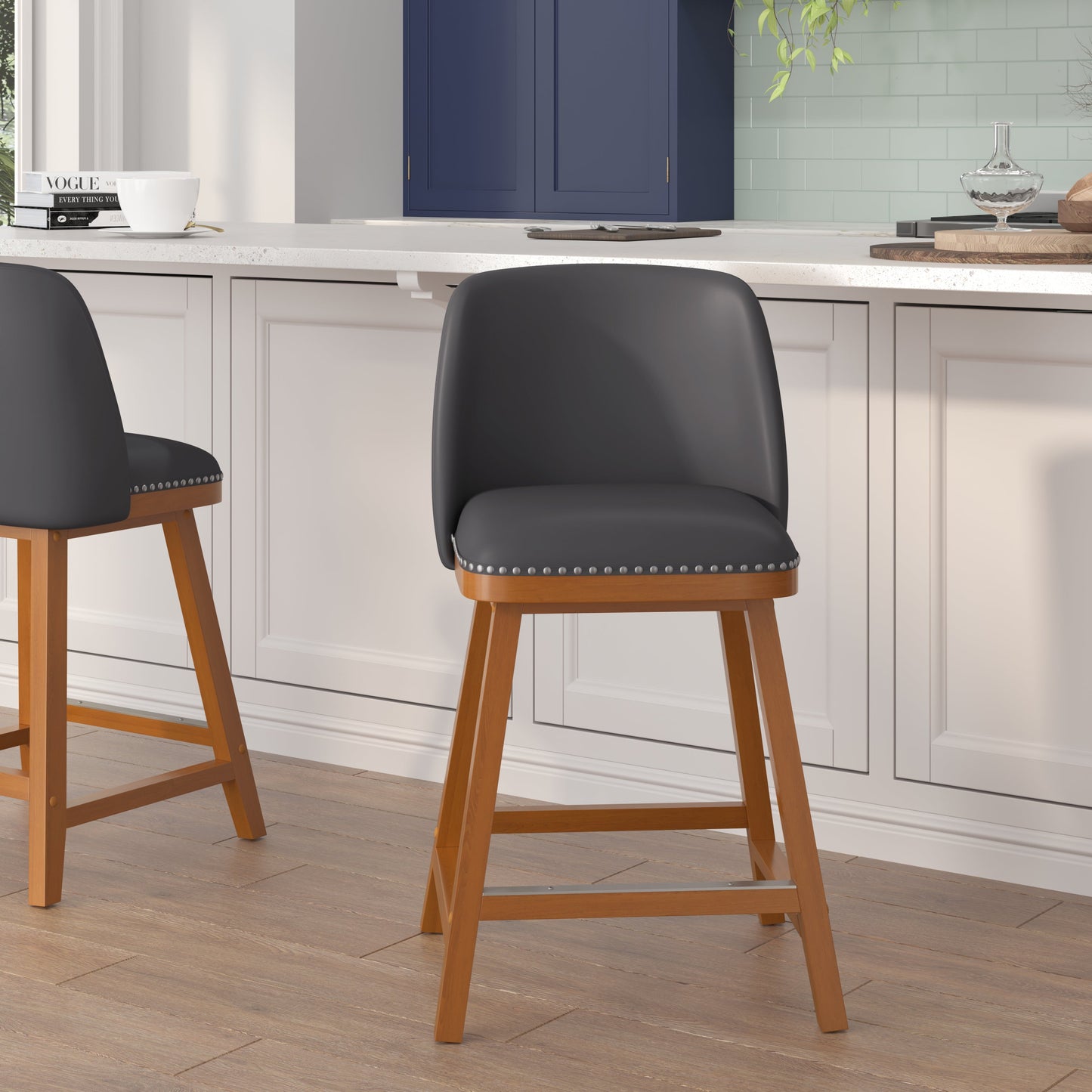 2PK 24" Gray Leather Stools CH-192162X000PU-24-GY-GG