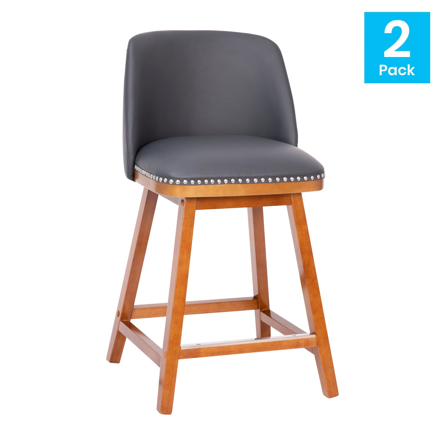 2PK 24" Gray Leather Stools CH-192162X000PU-24-GY-GG