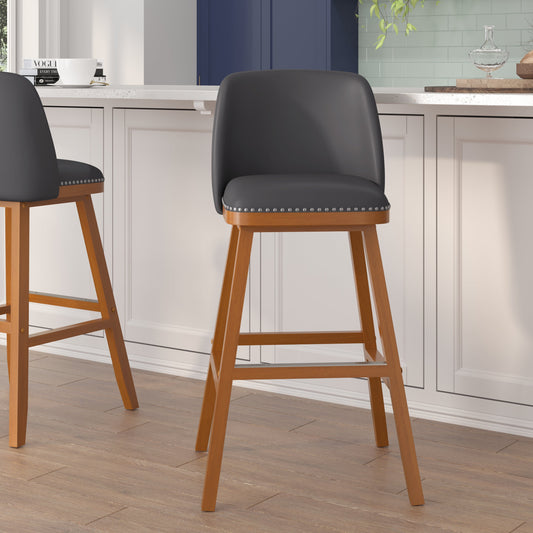 2PK 30" Gray Leather Stools CH-192162X000PU-30-GY-GG