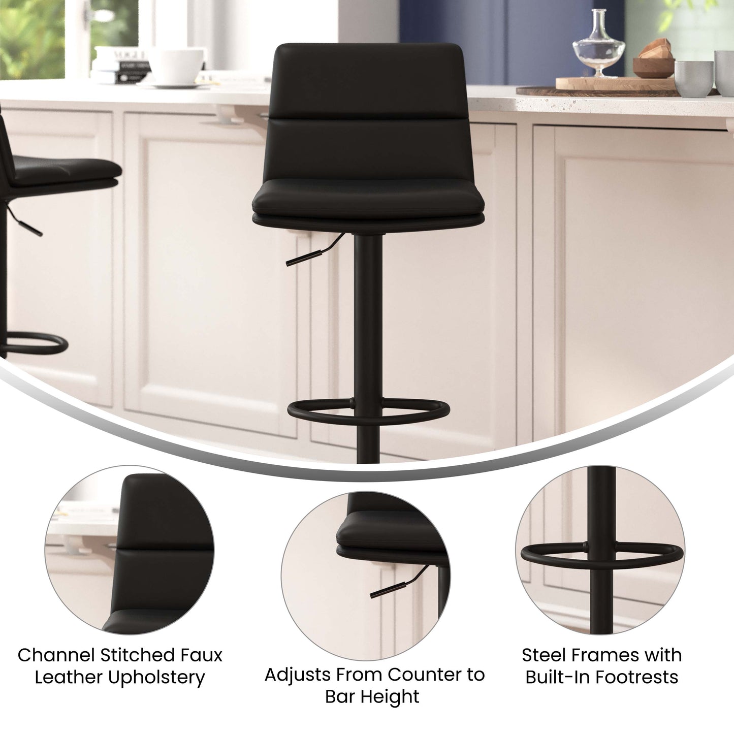 2PK Black Adjustable Stools CH-202071-BK-GG