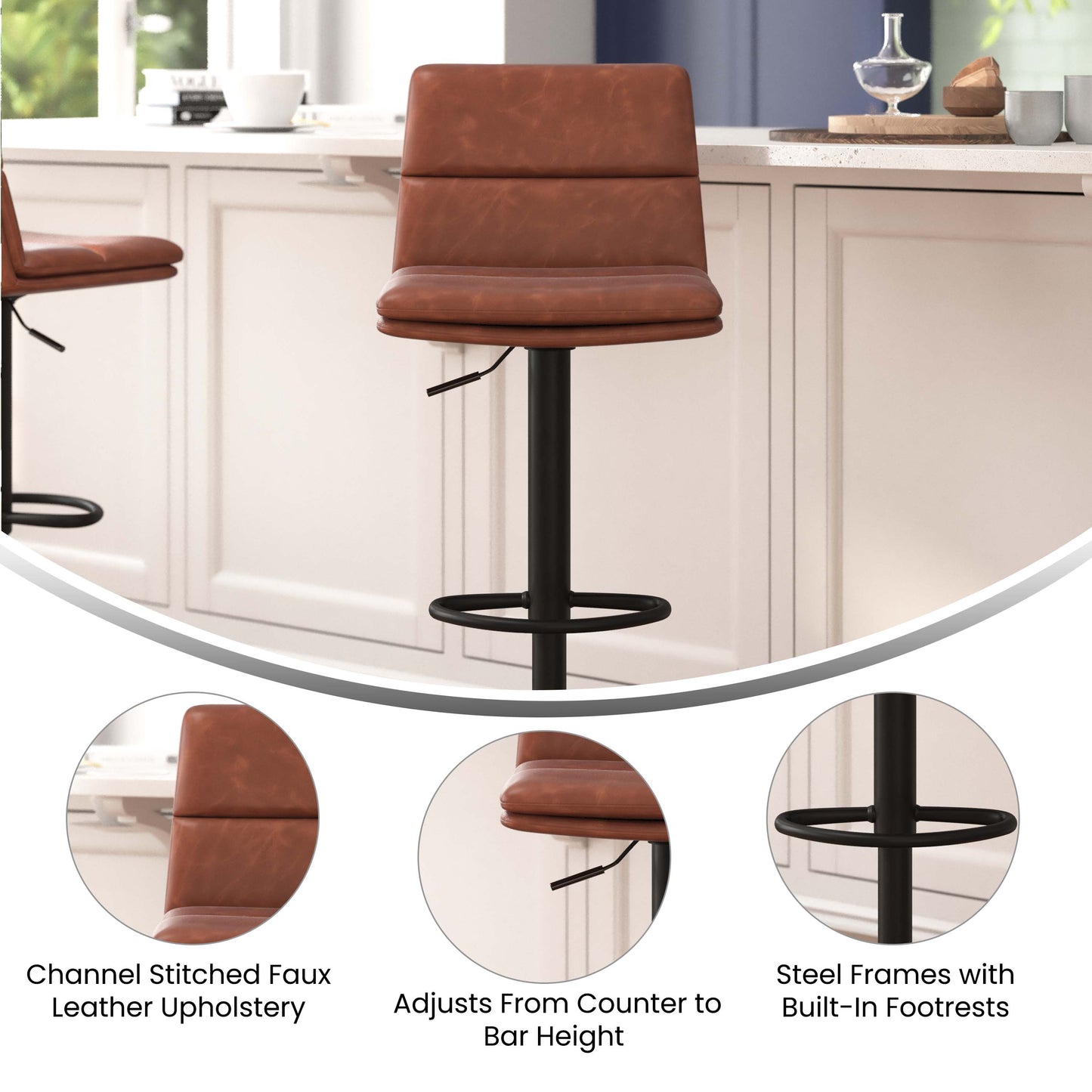 2PK Cognac Adjustable Stools CH-202071-BR-GG