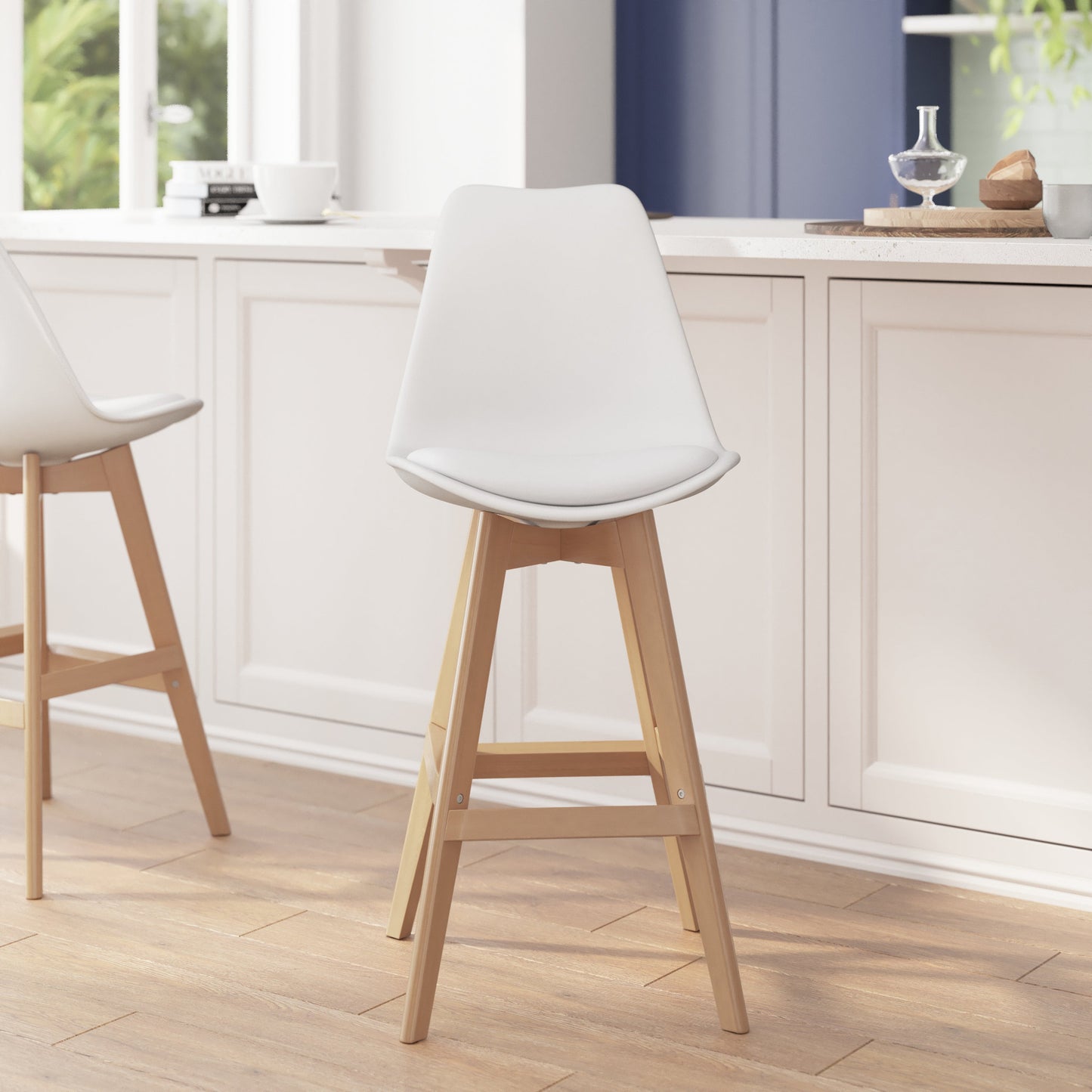 2PK 27" White Leather Stools CH-210925-7-WH-GG