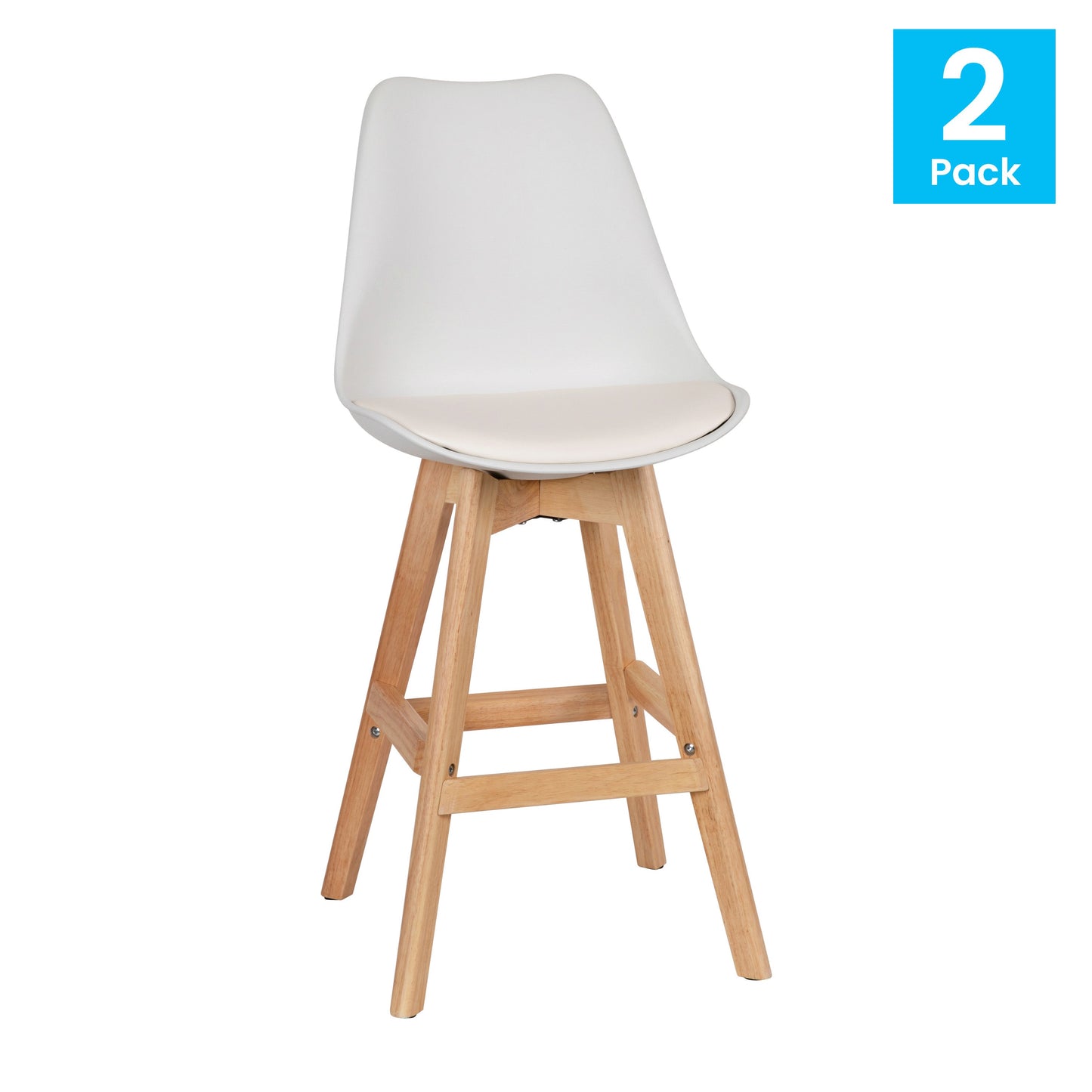 2PK 27" White Leather Stools CH-210925-7-WH-GG