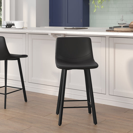 2PK 24" Black Leather Stools CH-212069-24-BK-GG