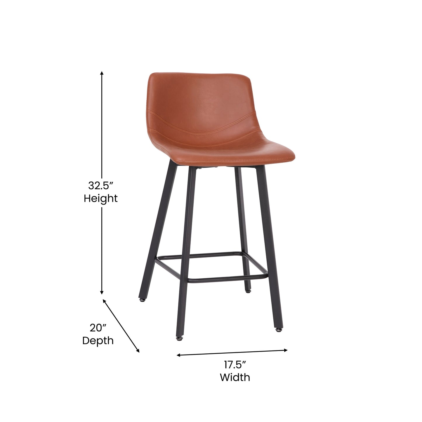 2PK 24" Cognac Leather Stools CH-212069-24-BR-GG