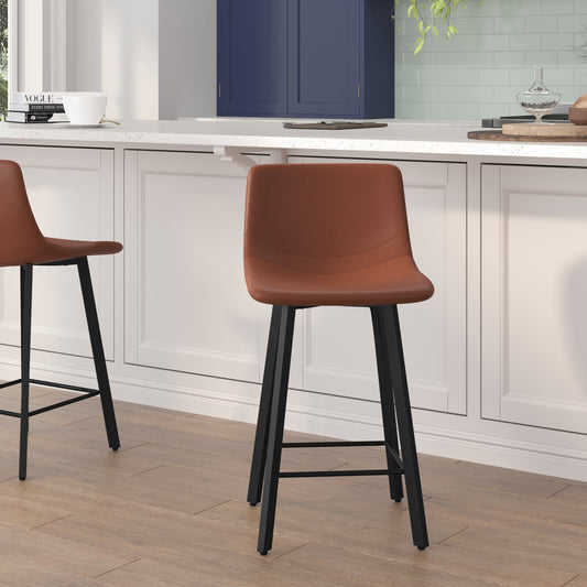 2PK 24" Cognac Leather Stools CH-212069-24-BR-GG