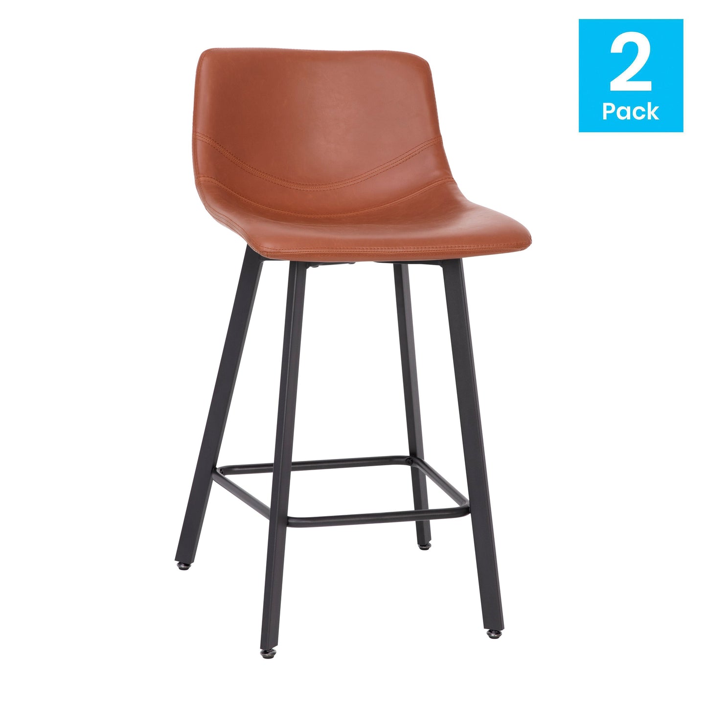 2PK 24" Cognac Leather Stools CH-212069-24-BR-GG