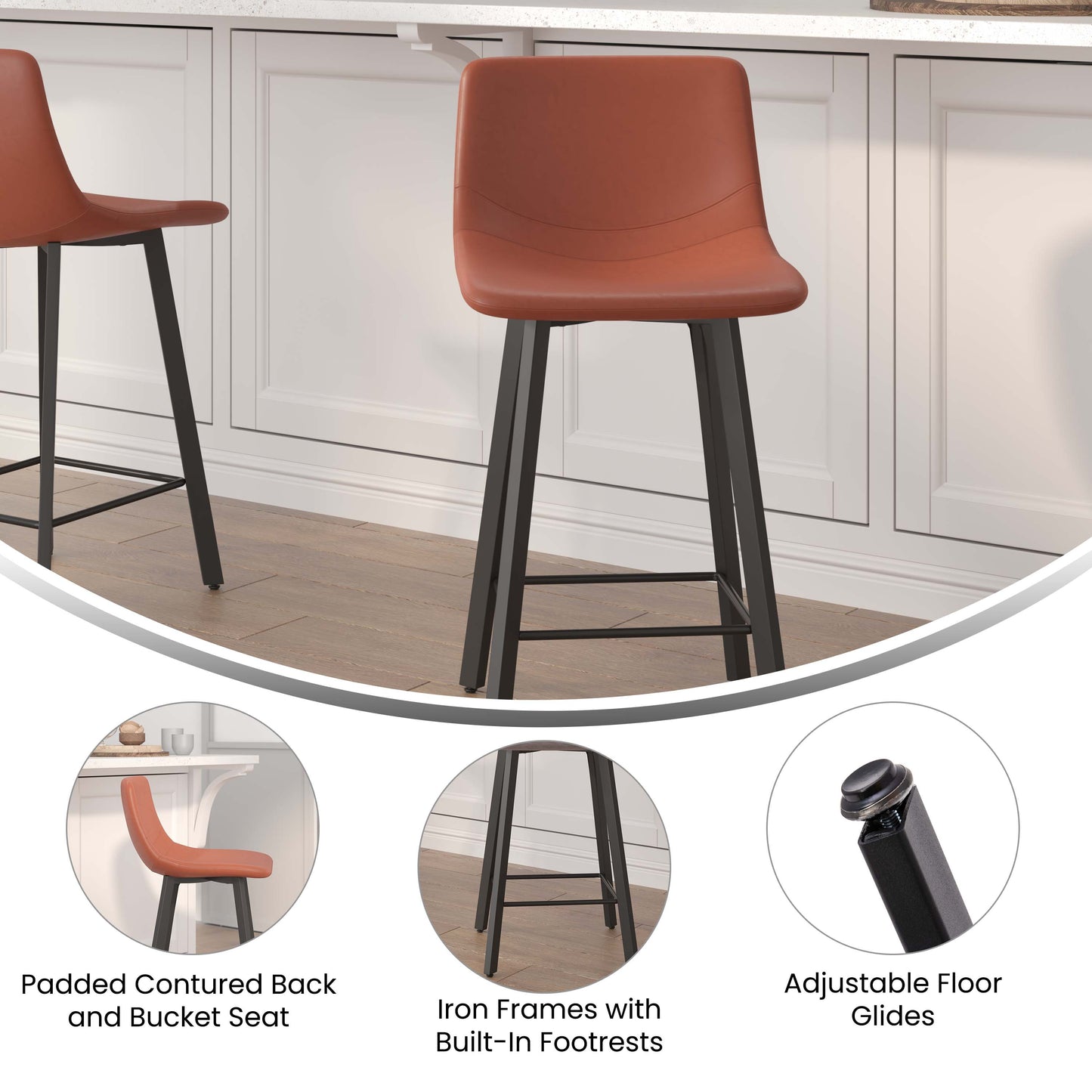 2PK 24" Cognac Leather Stools CH-212069-24-BR-GG