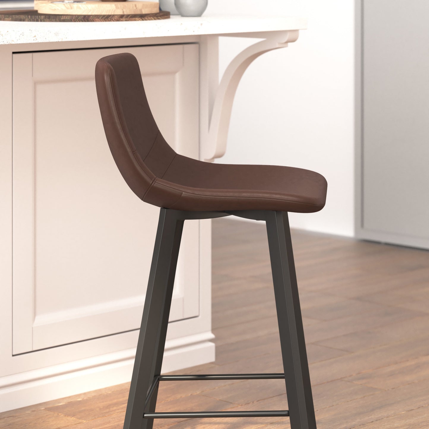 2PK 24" Brown Leather Stools CH-212069-24-DKBR-GG