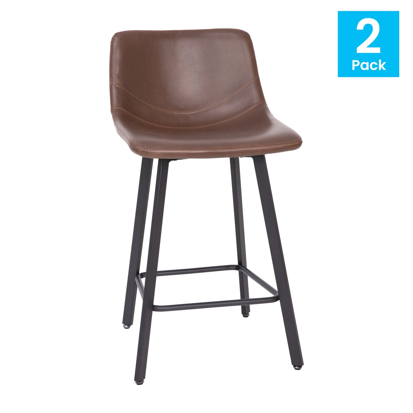 2PK 24" Brown Leather Stools CH-212069-24-DKBR-GG