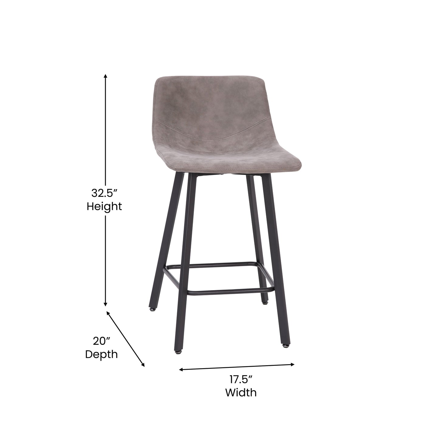 2PK 24" Gray Leather Stools CH-212069-24-GY-GG