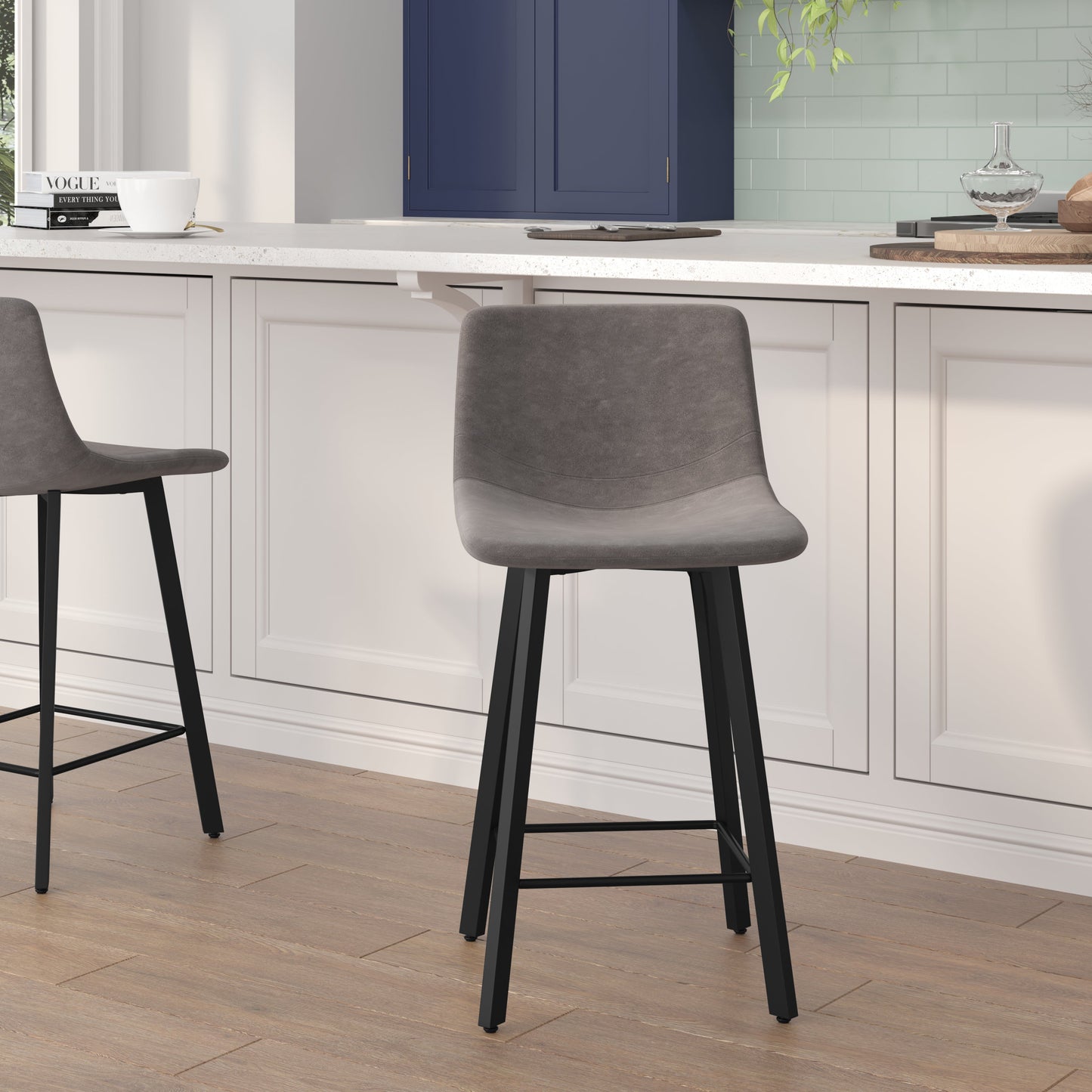 2PK 24" Gray Leather Stools CH-212069-24-GY-GG