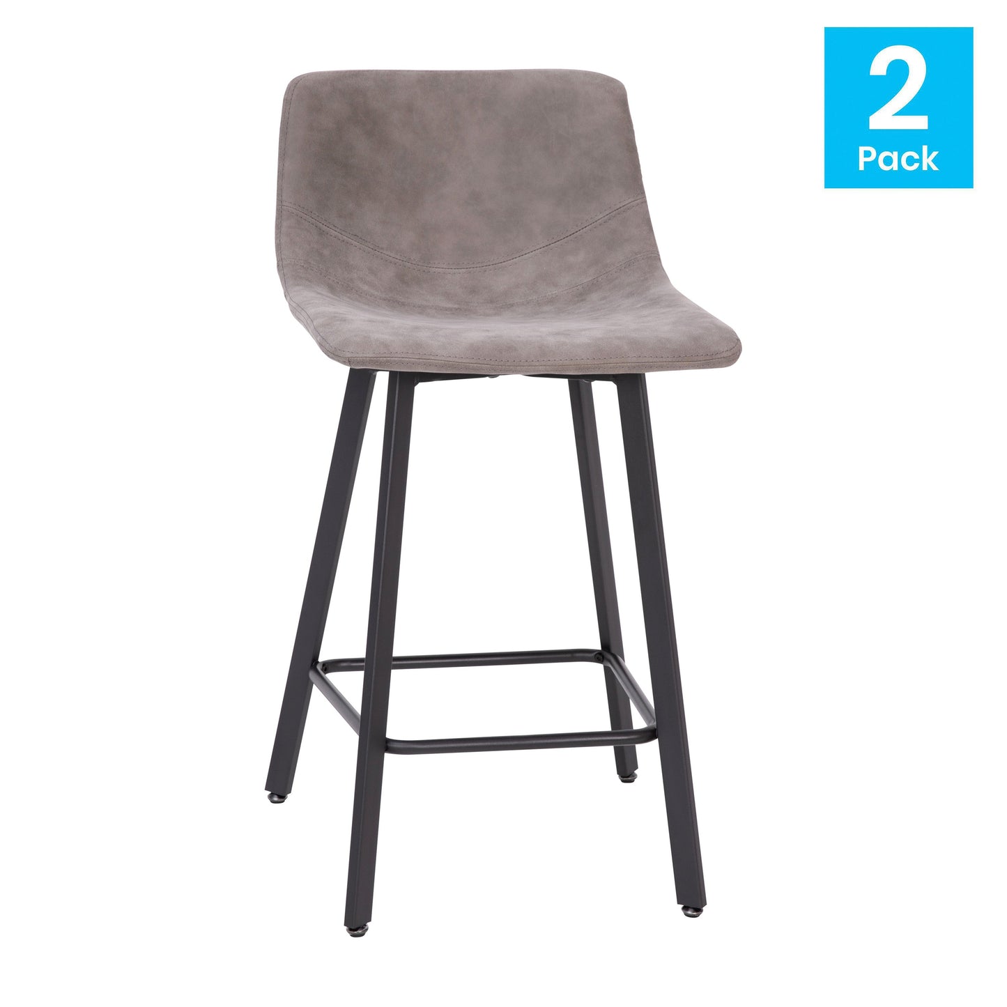 2PK 24" Gray Leather Stools CH-212069-24-GY-GG