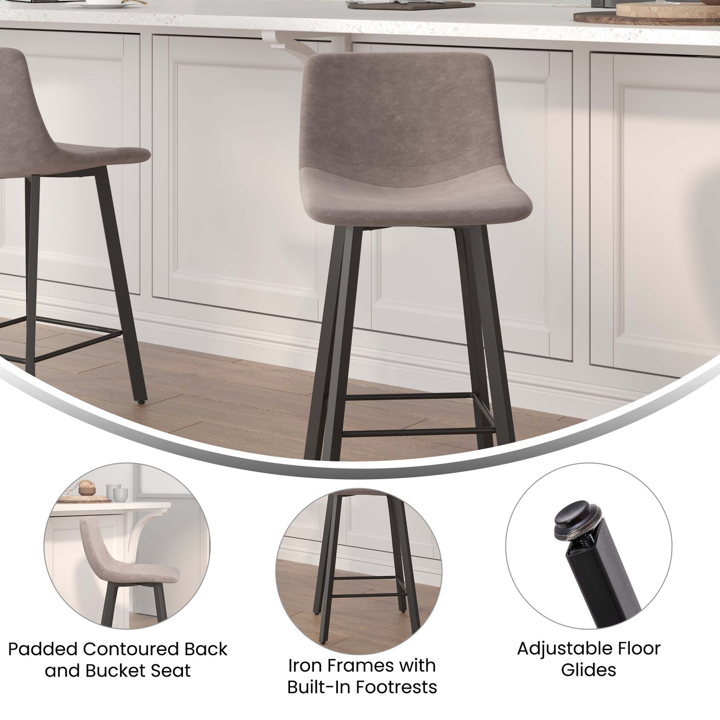 2PK 24" Gray Leather Stools CH-212069-24-GY-GG