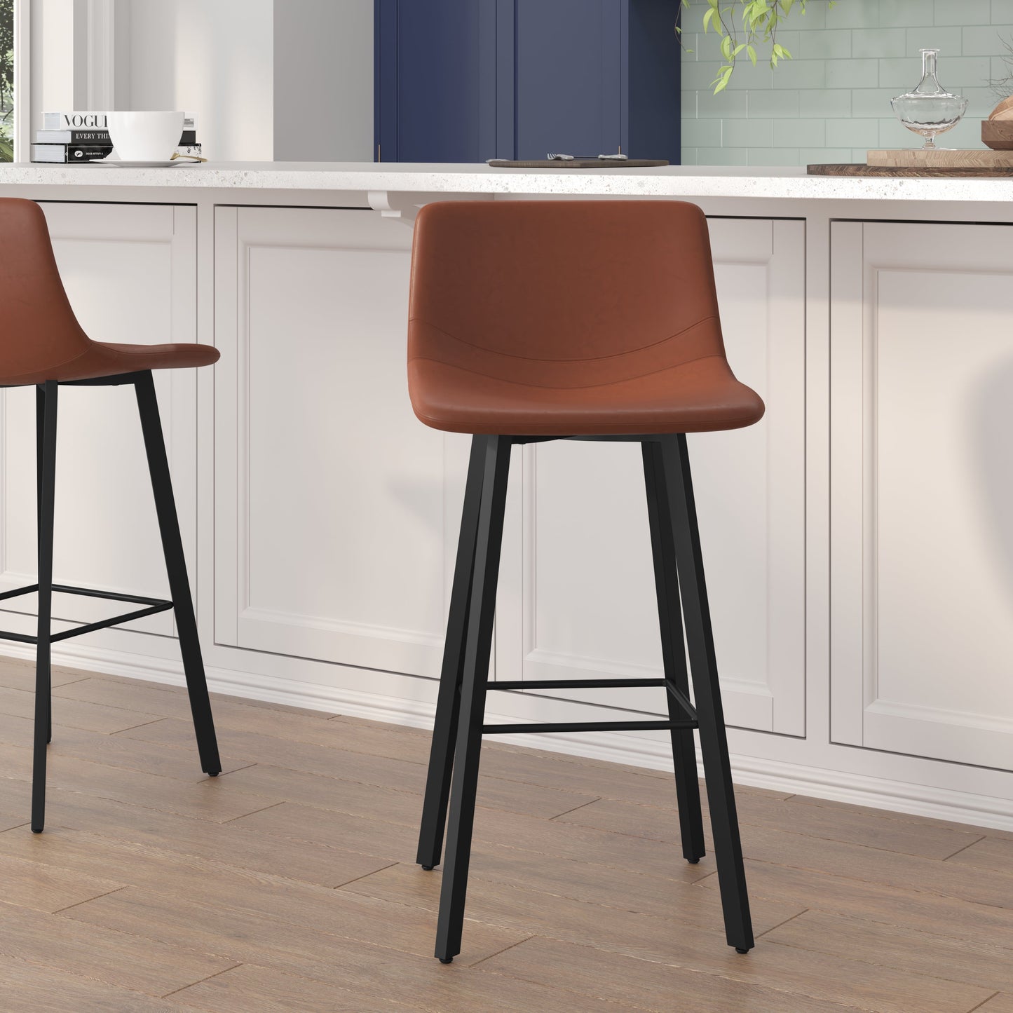 2PK 30" Cognac Leather Stools CH-212069-30-BR-GG