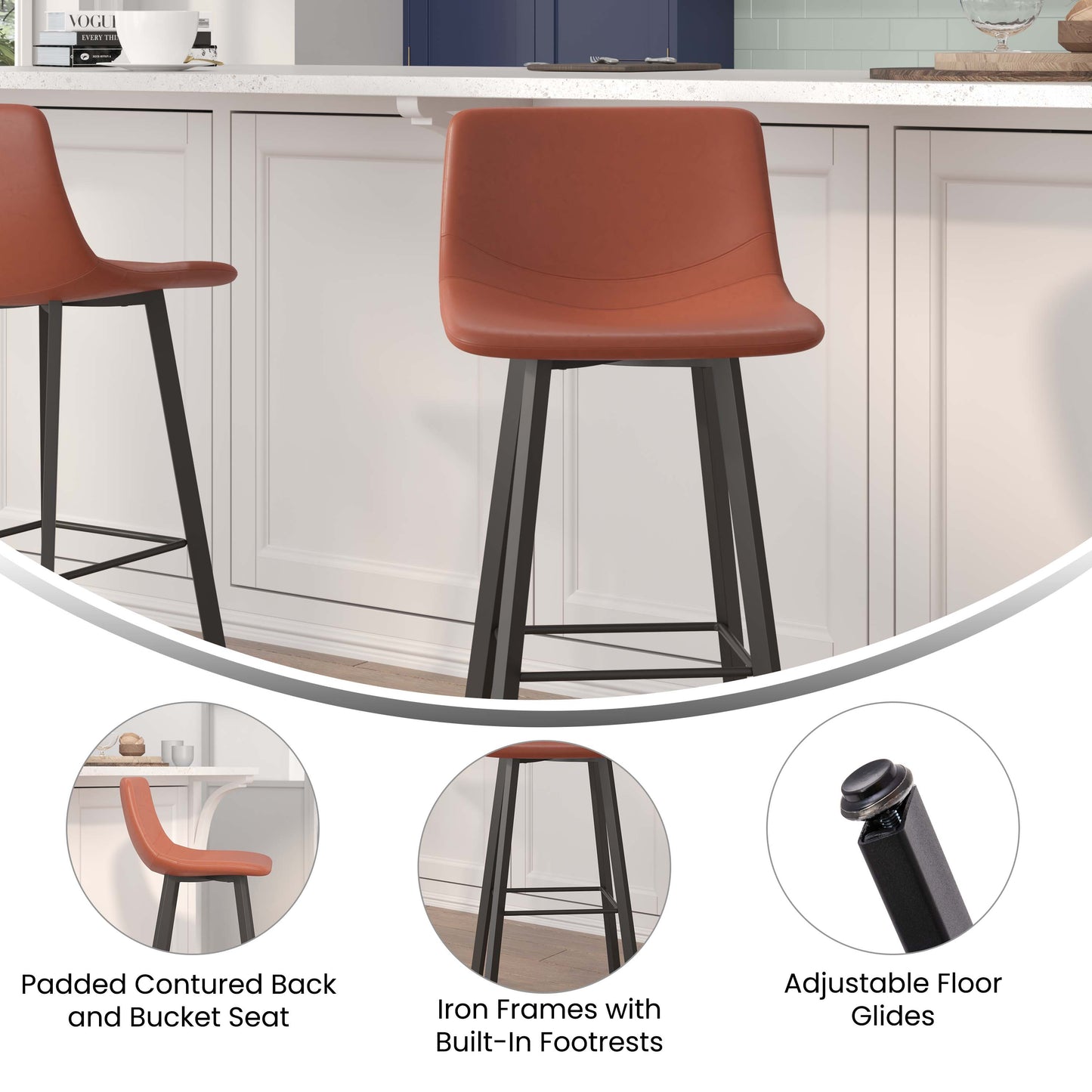 2PK 30" Cognac Leather Stools CH-212069-30-BR-GG