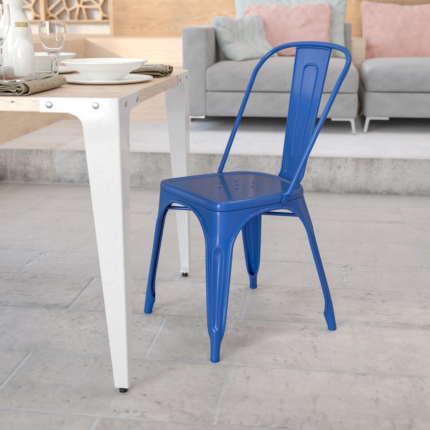 Stackable Metal Dining Chair for Indoor or Outdoor Use