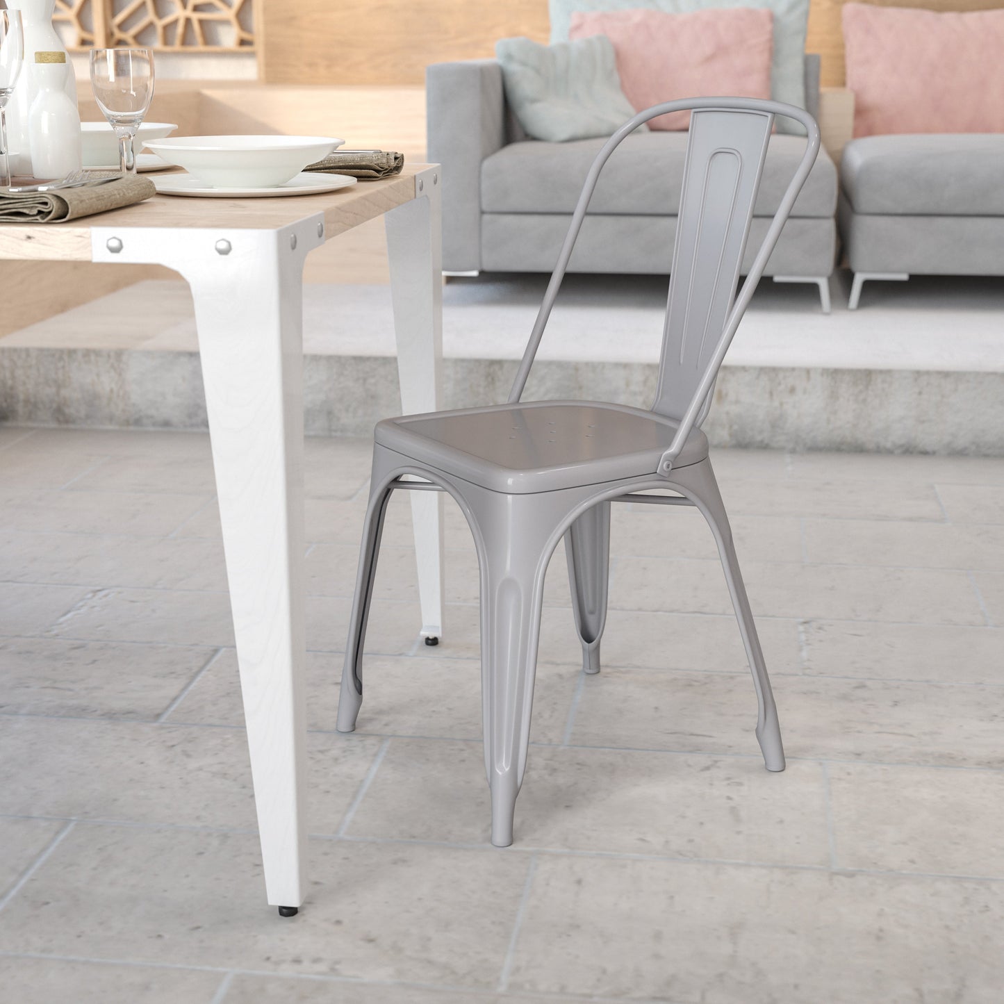 Stackable Metal Dining Chair for Indoor or Outdoor Use