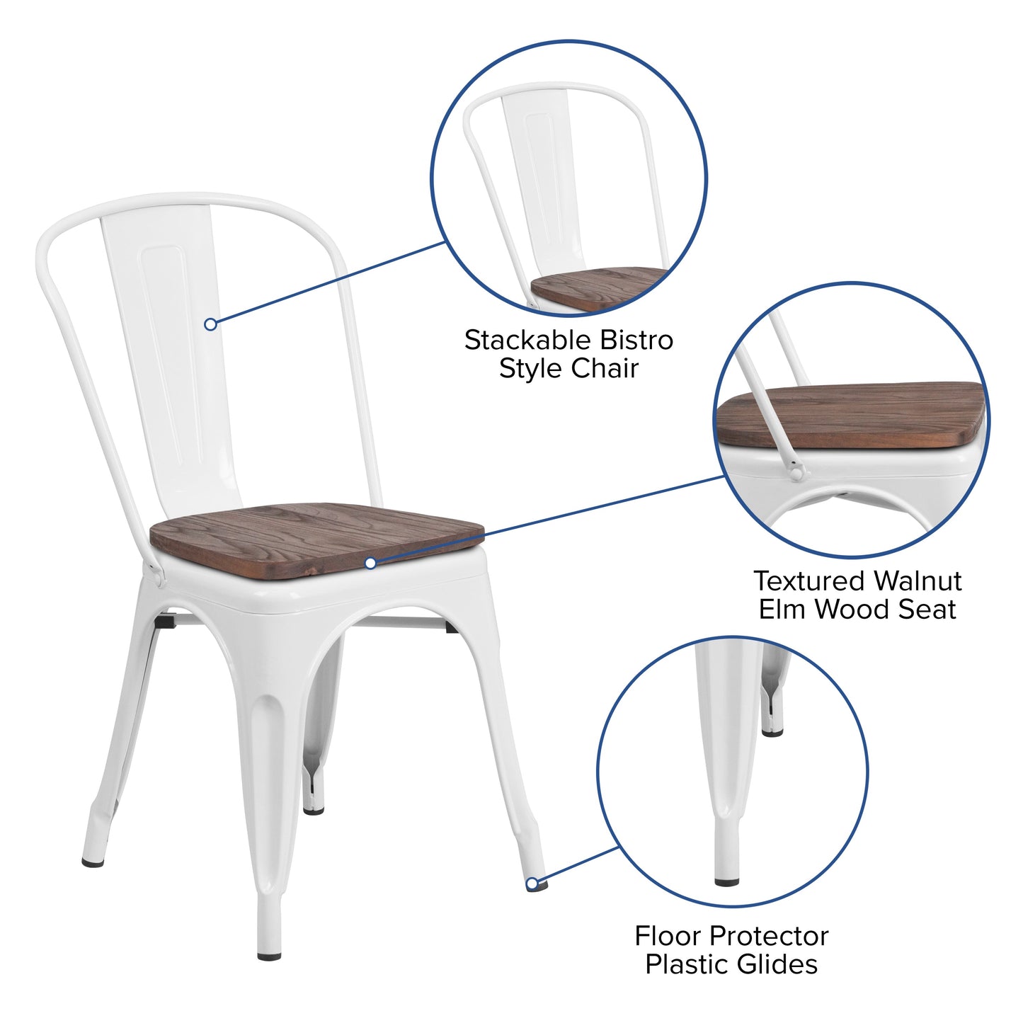 White Metal Stack Chair CH-31230-WH-WD-GG