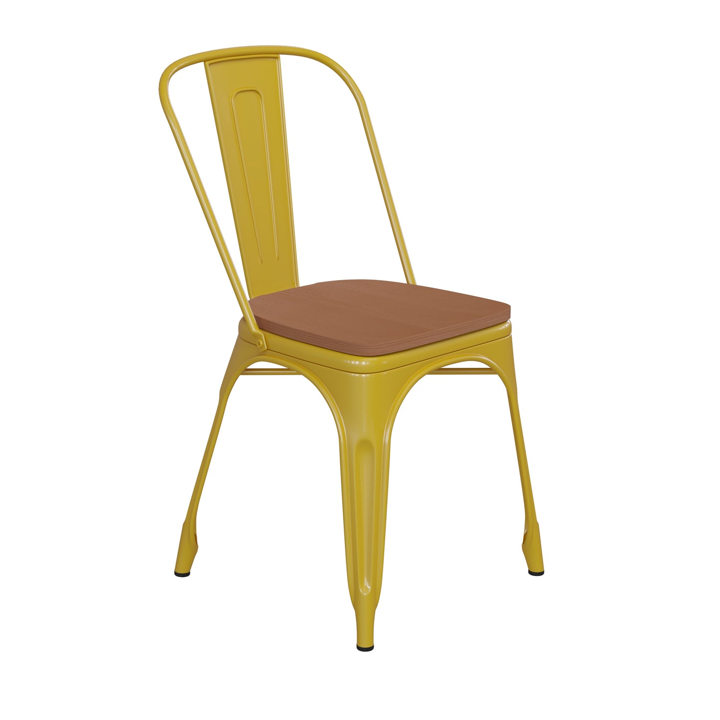 Yellow Metal Chair-Teak Seat CH-31230-YL-PL1T-GG