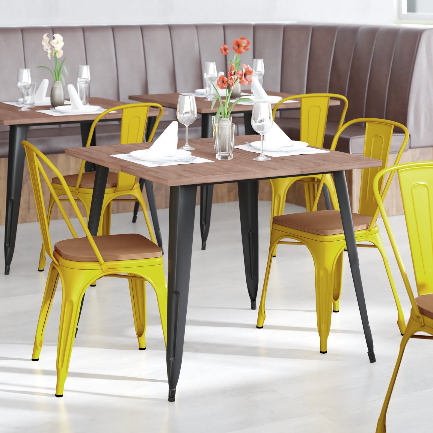 Yellow Metal Chair-Teak Seat CH-31230-YL-PL1T-GG