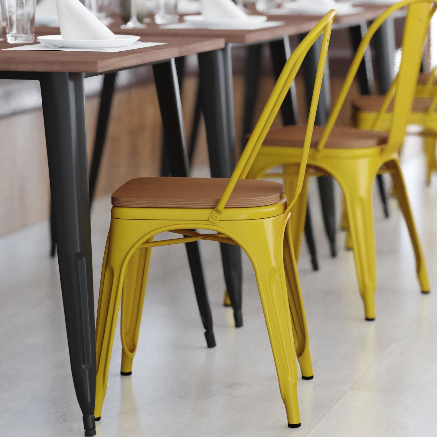 Yellow Metal Chair-Teak Seat CH-31230-YL-PL1T-GG