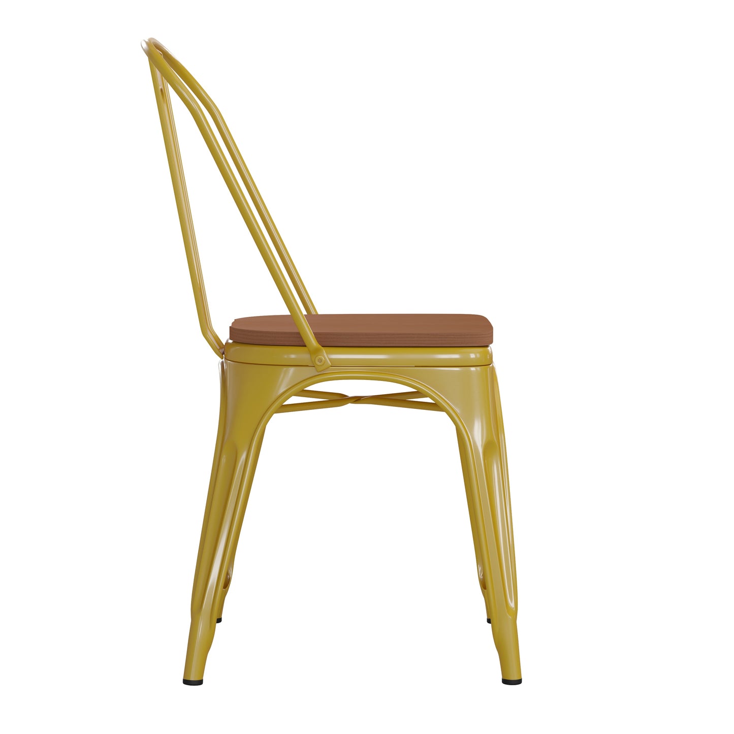 Yellow Metal Chair-Teak Seat CH-31230-YL-PL1T-GG