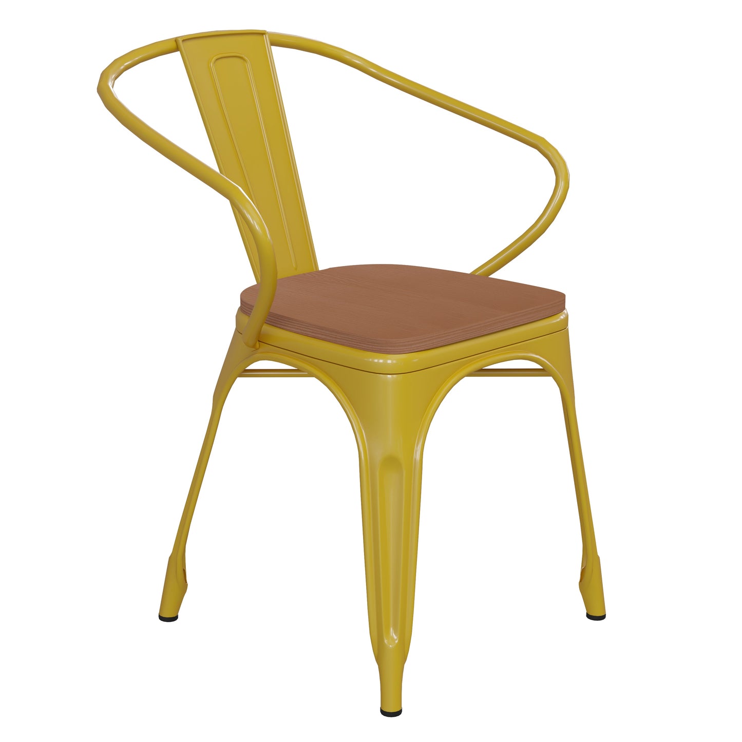 Yellow Metal Chair-Teak Seat CH-31270-YL-PL1T-GG