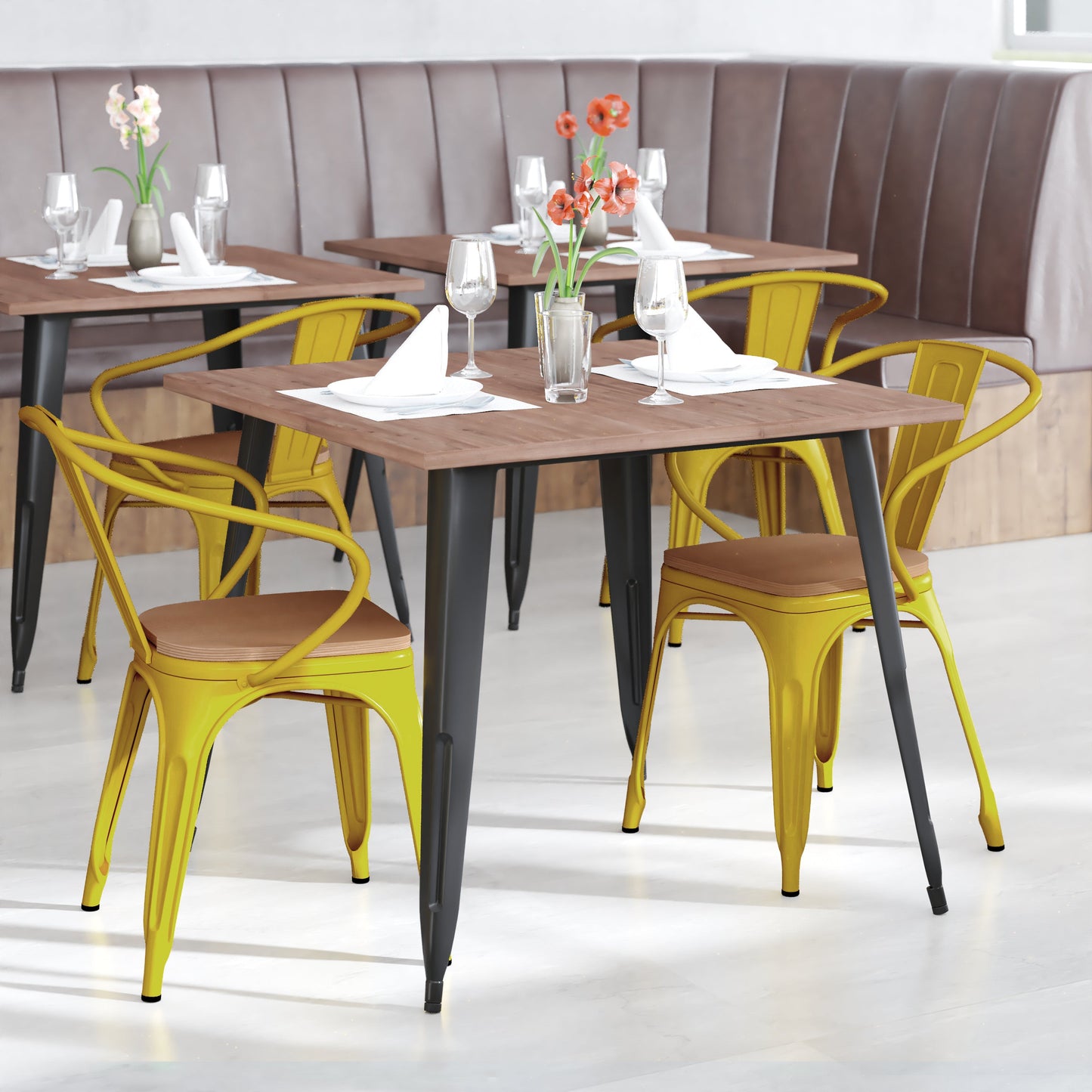 Modern Colorful Stack Chair with Arms and Poly Resin Seat for Commercial or Residential Use