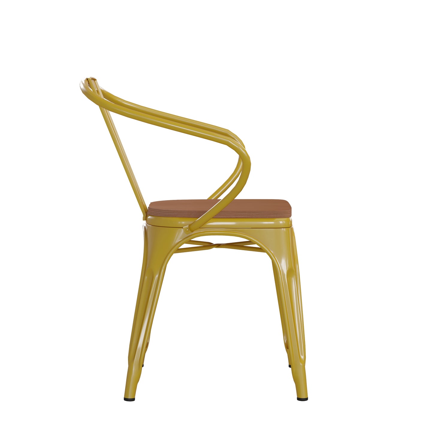 Yellow Metal Chair-Teak Seat CH-31270-YL-PL1T-GG