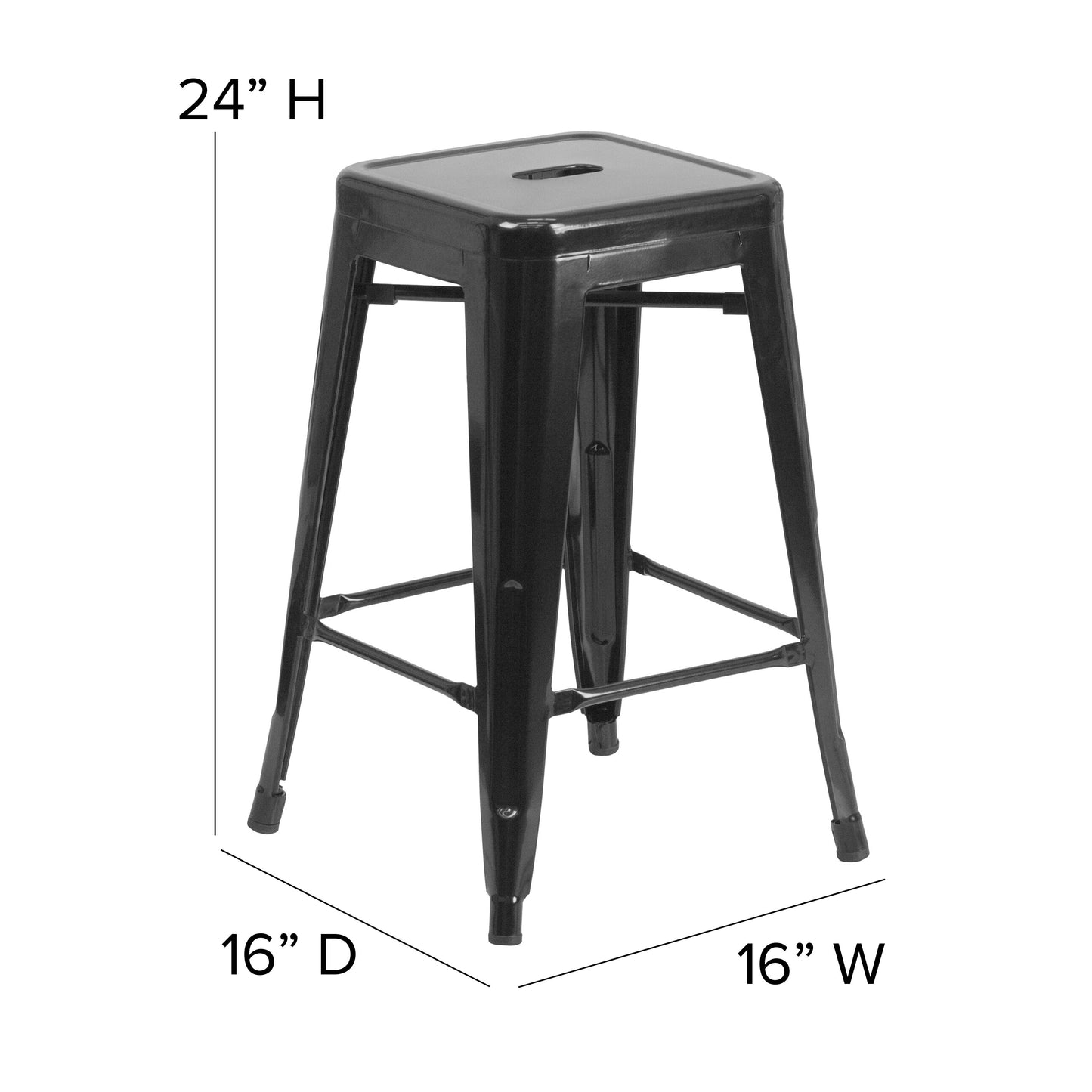 24" Black No Back Metal Stool CH-31320-24-BK-GG