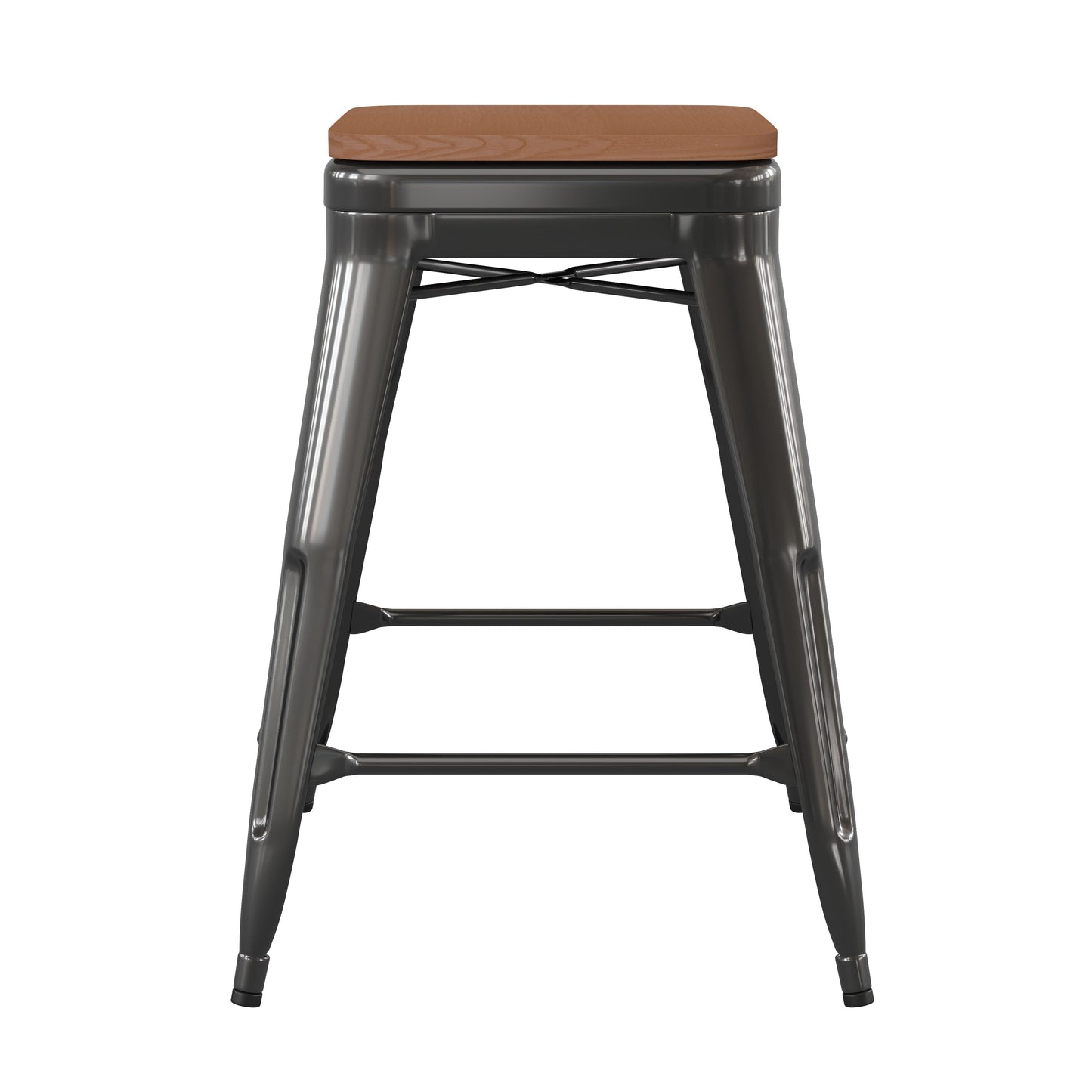 24" Black Stool-Teak Seat CH-31320-24-BK-PL2T-GG