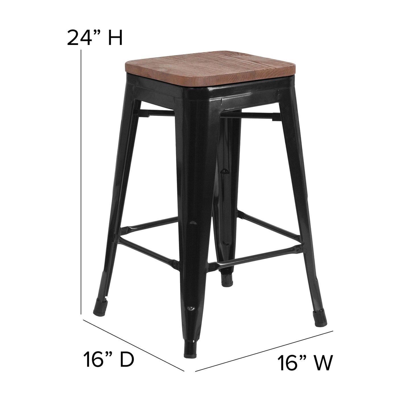 24" Black Backless Metal Stool CH-31320-24-BK-WD-GG